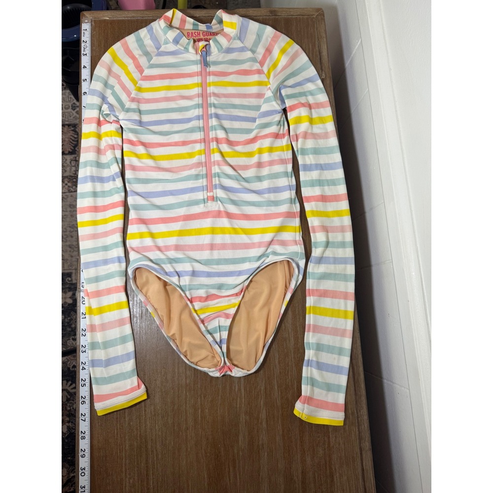 Crewcuts Girls Rash Guard UPF 50+ Striped Long Sleeve Swimsuit Size 10‎